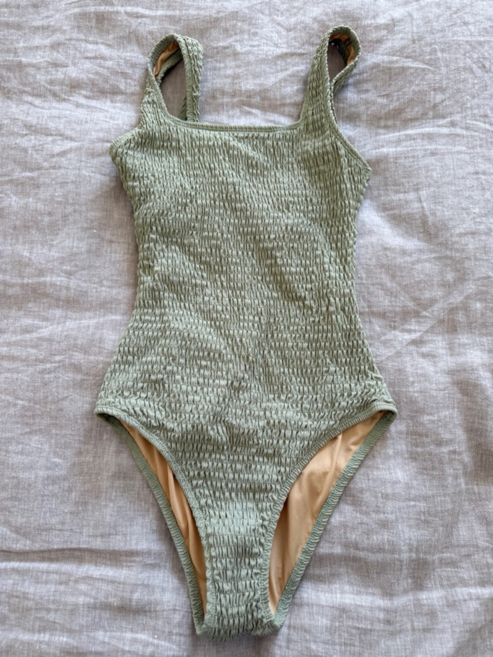 Smocked Sage Green One Piece Swimsuit - Picture 2 of 5